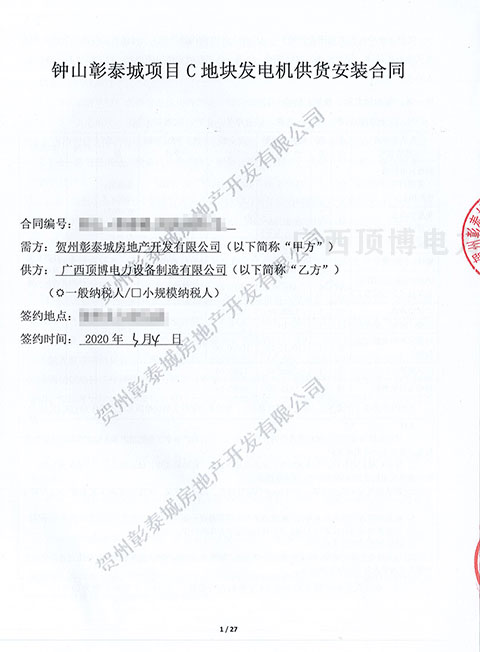 360KW广西顶博发电机组制造合同